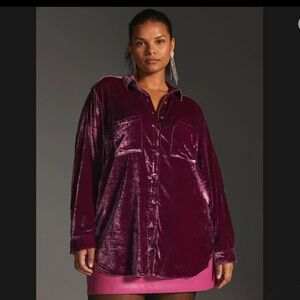 Anthropologie Velvet Shirt in Deep Burgundy